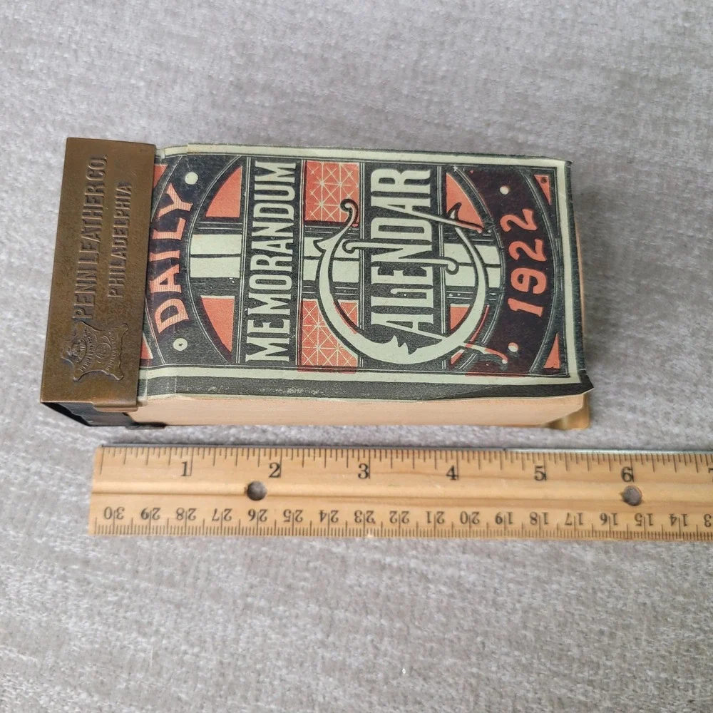 Antique 1922 Daily Desk Calendar Penn Leather Co Philadelphia Brass Stand RARE!!